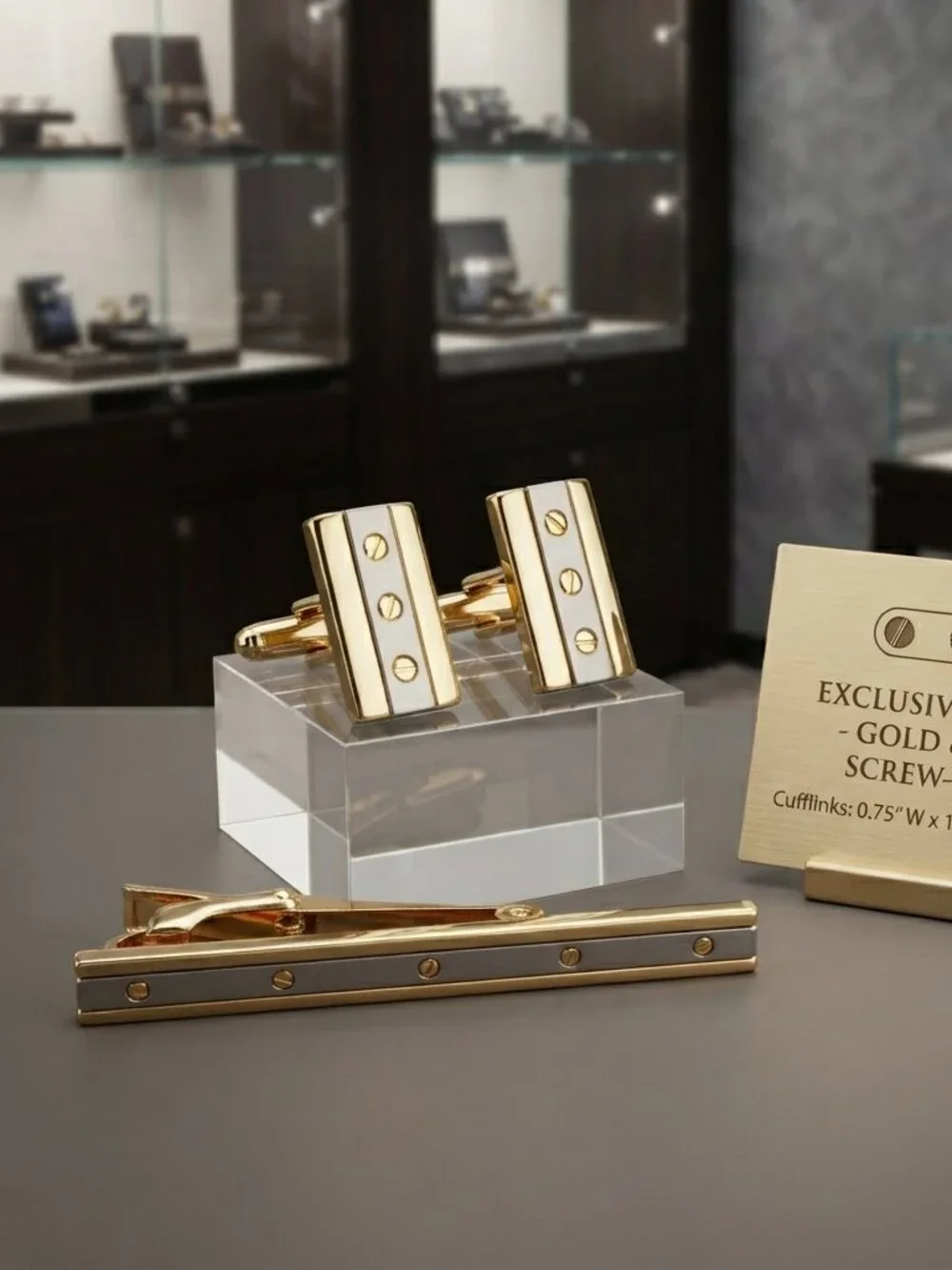 Gold-Tone & Silver-Tone Screw-Detail 3-Piece Cufflink and Tie Clip Set